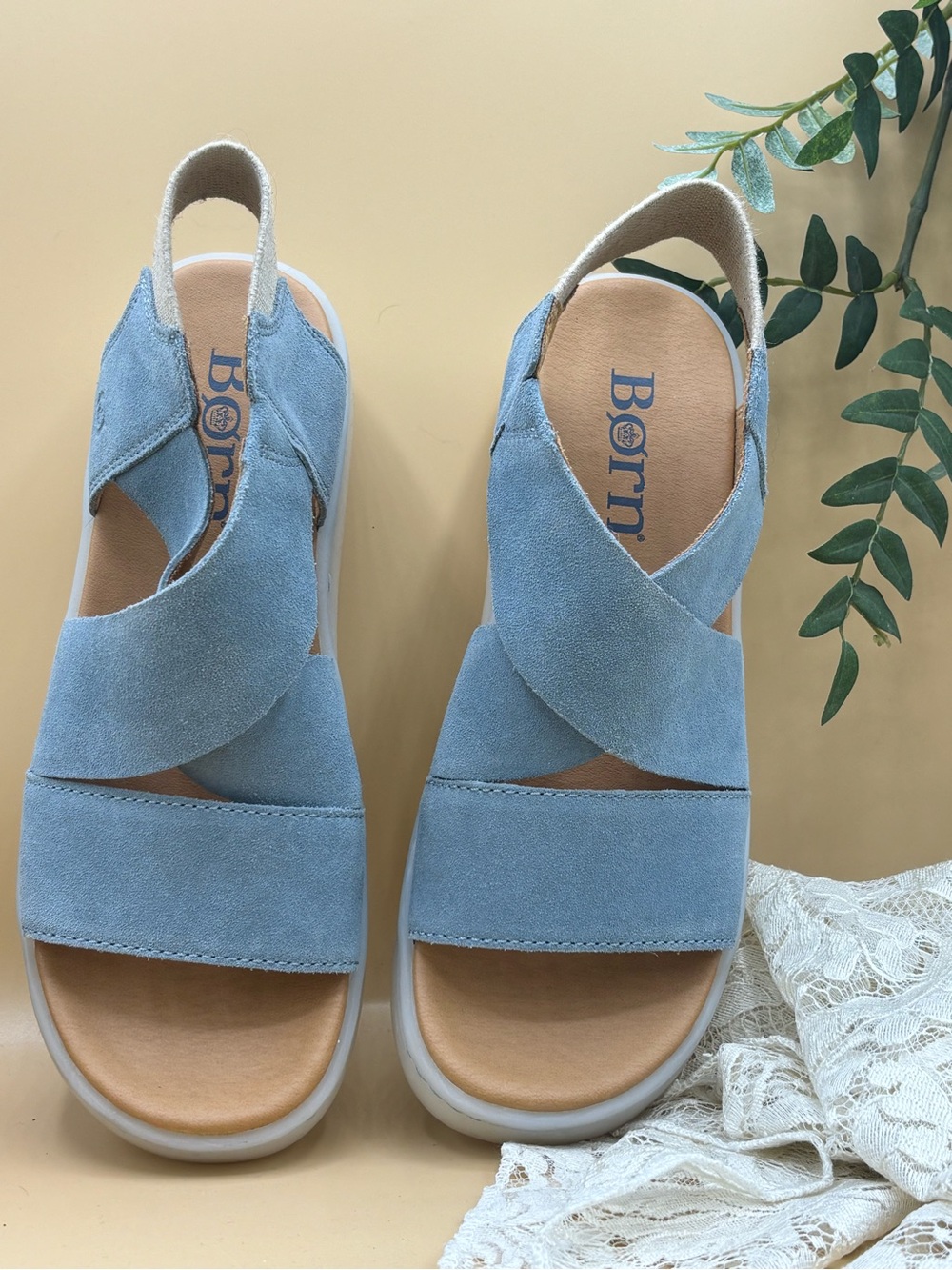 Born Light Blue Suede Crossover Slingback Sandals Size 9